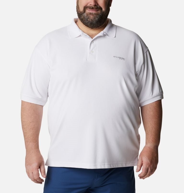 Tricouri Polo Columbia PFG Perfect Cast Barbati Albi | Plus Size YQQ1MA097